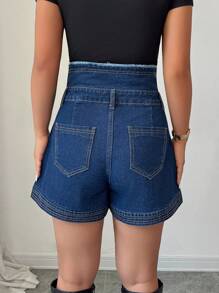 Elenzga New Arrival Elegant Rhinestone Decor Casual Non-Stretch Woven Women's Denim Shorts, Spring/Summer - Dark Wash - View 2