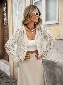 Brillora Cardigan casual traforato all'uncinetto per le vacanze