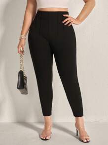 SHEIN LUNE Plus Casual Commuting Solid High Waist Comfy Pants