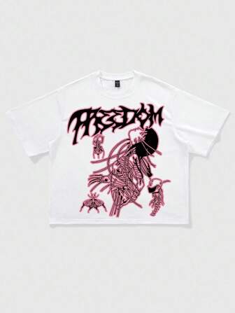 Street Life T-shirt à manches courtes à col rond avec lettres et personnages de dessin animé imprimés pour hommes, idéal pour l'été