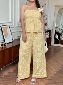 SHEIN LUNE 2 件套女士休闲编织条纹图案协调加大码背心和高腰宽松短裤