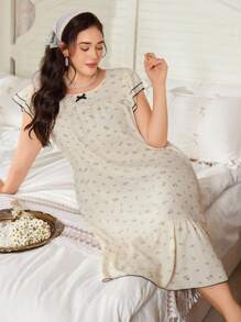 CottageSlumber Camisón de tallas grandes con cuello cuadrado con volantes y estampado de cerezas - Albaricoque - Ver 4