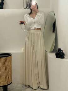 DAZY 街头休闲连帽卫衣，宽松收腰短款长袖上衣女装外套，秋季女装女式外套 - 白色 - 查看 5