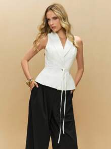 Poéselle Women Simple Solid Color Tie Front Sleeveless Elegant Top, Daily Wear,Old Money Style Women,Vacation Outfits Woman,Spring Break,Summer Tops,Cute Tops