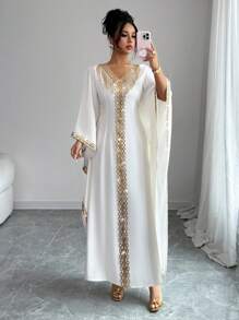 Elenzga 秋季乡村音乐节波西米亚纳什维尔亮片流苏装饰连衣裙 - 米色 - 查看 4