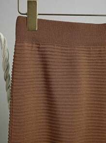 Franclia 2 件套女士夏季度假休闲镂空针织圆领无袖开衫和迷你裙 - 棕色 - 查看 6