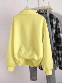 INAWLY Women's Half Open Neck Sweatshirt, Yellow Embroidered Lemon - Yellow - View 2