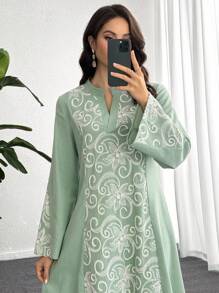 SHEIN Lacomfia Geborduurde patchworkjurk voor dames in Arabische stijl, lente/zomer
