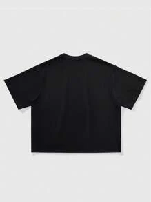 ROMWE MEN Anime Camiseta de manga corta con cuello redondo y estampado de dibujos animados informal para hombres, de verano - Negro - Ver 2
