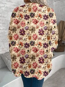 EMERY ROSE Damen Lässige, schlichte Gestrickte Jacke mit Blumenmuster, leicht, geeignet für Frühling und Sommer