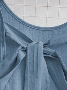 SHEIN Clasi Women's Summer Woven Backless Tie Front Sleeveless A-Line Ruffle Hem Mini Casual Dress - Blue - View 5