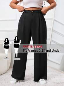 SHEIN PETITE CURVE Plus Size Solid Color Front Button Simple Casual Suit Pants Graduation,Back To School,Teacher Outfits For Women,Suitable For Daily Wear And Commuting In Fall/Winter