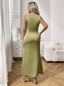 Chiquease Women's Elegant Satin Lace Patchwork Romantic Mid-Length Dress Summer Dress Clothes For University - Green - View 2
