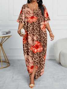 SHEIN Lady CURVE 春夏休闲优雅波西米亚风黑色编织V领直筒束腰连衣裙卡夫坦长款加大码连衣裙复活节连衣裙女士春季服装女士度假服装女士沙滩服装女士沙滩度假连衣裙婚礼宾客连衣裙女士商务休闲女士舞会礼服 - 彩色 - 查看 4