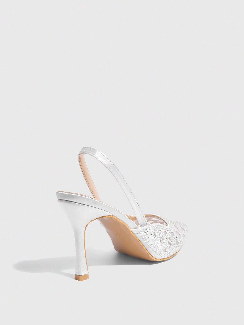 CUCCOO SZL Women's Fashion Pointed Toe Rhinestone Gold Mesh Fabric Evening Party Stilettos Backless Slip-On High Heels