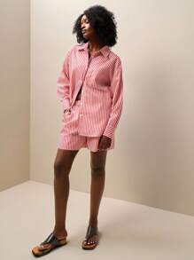 Zolique 女士休闲条纹衬衫和短裤两件套 - 彩色 - 查看 6