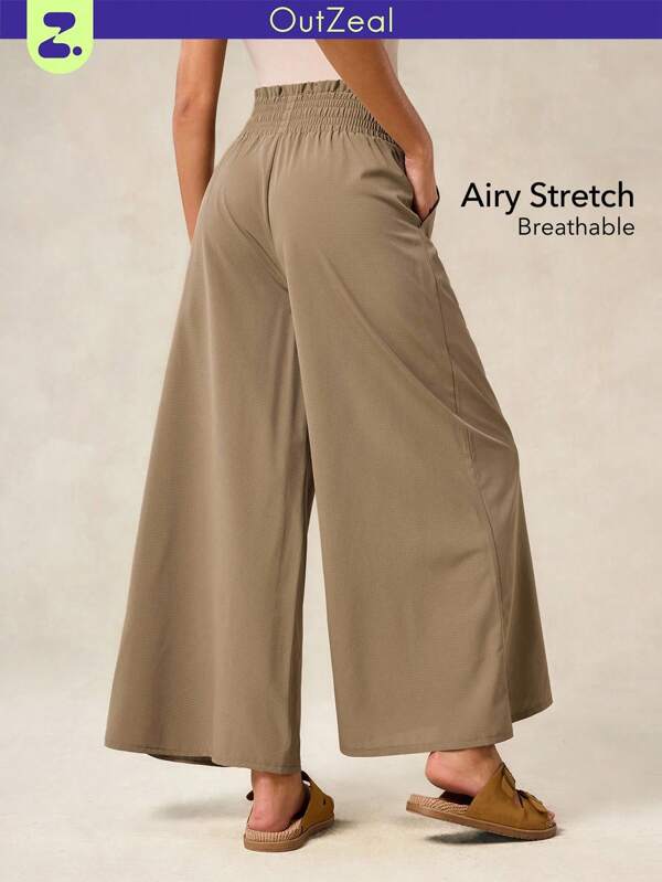 OutZeal Breathable Stretch Ruffle High Waist Wide Leg Pants Casual Vacation Lounge