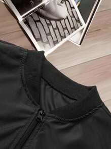 Manfinity Homme Men Black Fabric Bomber Jacket With Long Regular Sleeves And Zipper Closure For Everyday Wear , Fall