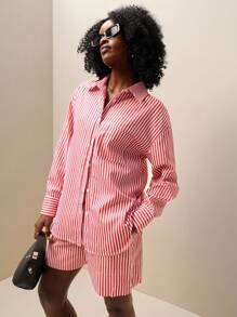 Zolique 女士休闲条纹衬衫和短裤两件套 - 彩色 - 查看 3