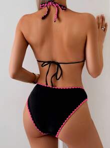 Swim Vcay Bộ đồ bơi bikini 2 mảnh cho nữ, đồ bơi thời trang thường ngày in hoa buộc dây, đi biển nghỉ dưỡng - Màu Hồng Tươi - Xem 2