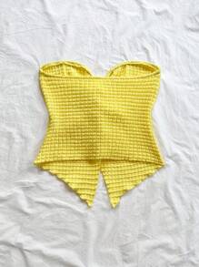 Soleia Áo Bandeau vải xoắn viền bất đối xứng cho nữ, màu vàng nhạt, thích hợp cho kỳ nghỉ, hẹn hò, trà chiều, ngày lễ, lễ hội âm nhạc, phong cách Boho - Màu vàng - Xem 2