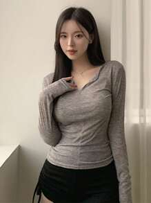 DAZY Women's Slim Fit Sheer Long Sleeve T-Shirt,Fall Clothes