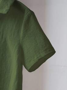 Young Boy Cotton Linen Short Sleeve Military Green All-Match Versatile Shirt, Suitable For Daily Wear - Army Green - View 3