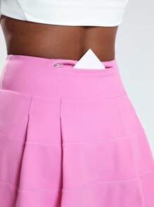 SHEIN Cheerettes 折叠设计运动短裙，带后袋运动裙 - 粉色 - 查看 6