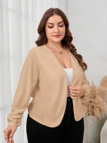 SHEIN Clasi 大码女式纯色简约日常长袖夹克，商务休闲女装 - 杏色 - 查看 3