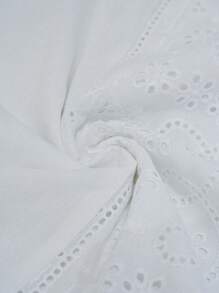 LanaWest Women's Summer White Boho Mini Dress,Round Neck Cutout Ribbon Tassel Frill Trim Embroidered Smocked Waist Loose Casual Vacation Holiday Dress - White - View 6