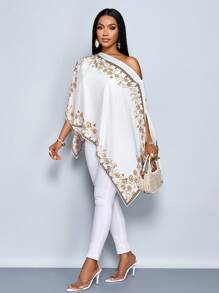 SOLERSUN 女士印花不对称肩部不对称剪裁衬衫秋季衬衫上衣秋冬感恩节返校教师装