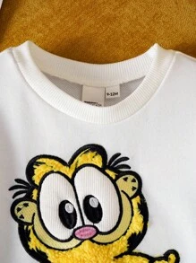 GARFIELD | SHEIN 女婴卡通猫咪植绒白色休闲百搭长袖卫衣 - 白色 - 查看 4