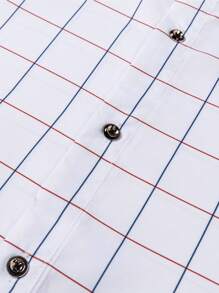 Manfinity Mode Men's Business Casual Blue Plaid Shirt Men Dress Shirt Men Checkered Shirt Men Business Casual Shirt Men White Dress Shirt Men Long Sleeve Shirt, Fall - White - View 8