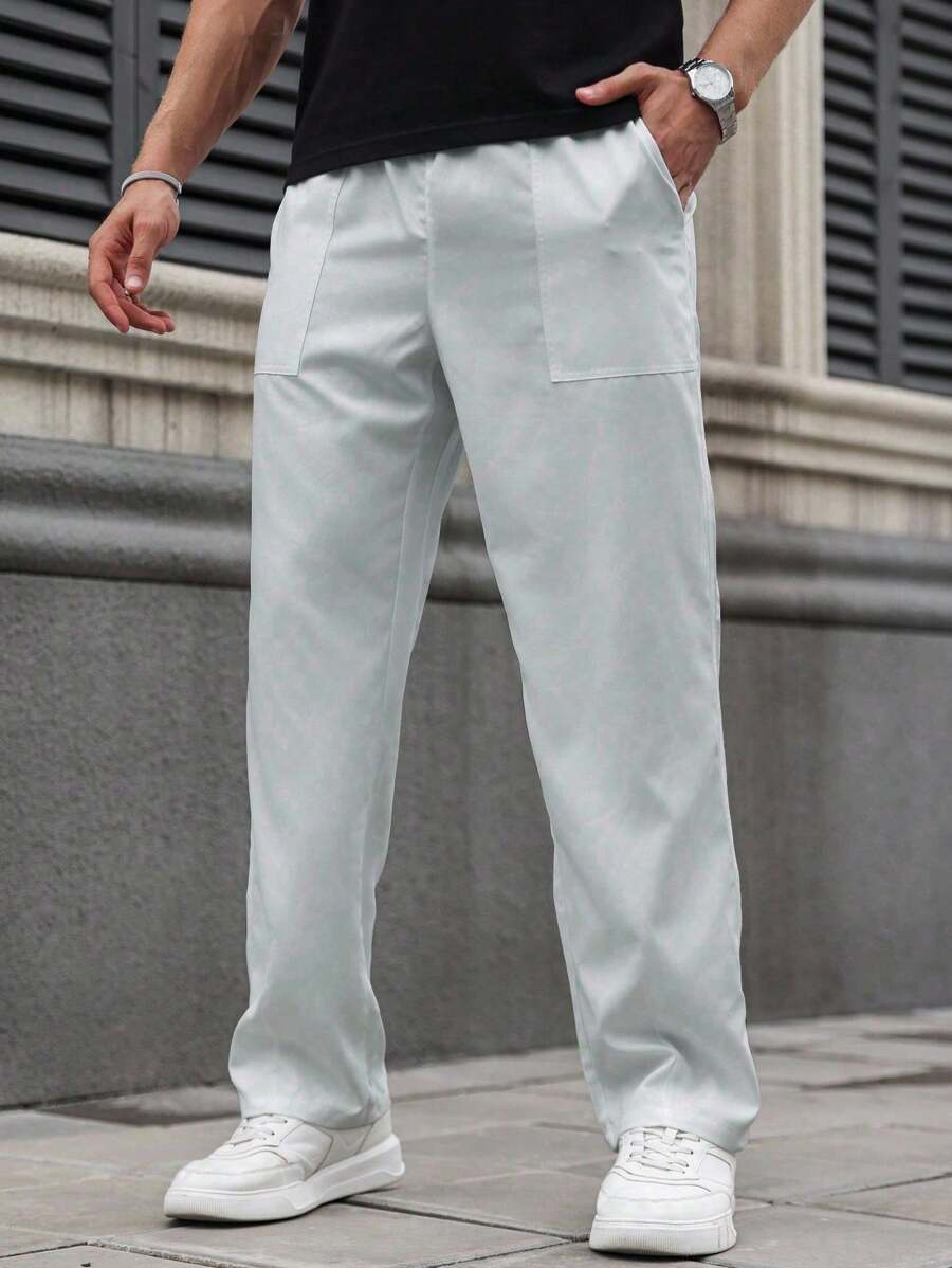 Manfinity Homme 男士纯色口袋直筒宽松休闲裤 - 淺灰色 - 查看 1