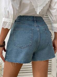 Livesso Falda-pantalón vaquera con lazo delantero para mujer de verano - Azul - Ver 2