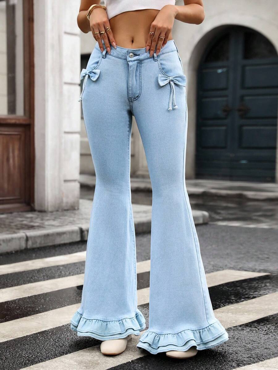 EMERY ROSE 优雅女士休闲喇叭牛仔裤，适合外出穿着 - 藍色 - 查看 1