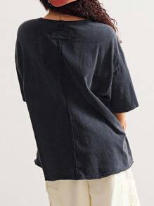 Bohemela 女士休闲纯色针织圆领短袖宽松T恤 - 黑色 - 查看 3