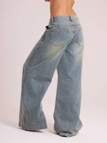 MUSERA Quần jeans denim dáng rộng, quá khổ, có đường chiết eo, kiểu vintage thập niên 90, thích hợp cho mùa xuân, hè, đi xem hòa nhạc, thường ngày, dự tiệc hoặc phong cách thanh lịch. - Màu Xám nhạt - Xem 2