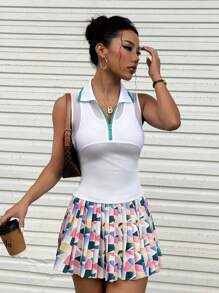 CourtClass 女式修身无袖休闲健身 Polo 衫 - 白色 - 查看 5