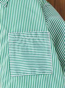 Bộ 4 món dành cho bé gái: áo khoác ngắn cổ xanh kẻ sọc, áo tank top trắng hai dây và quần dài màu be, độc đáo và khác biệt. - màu xanh lá - Xem 8