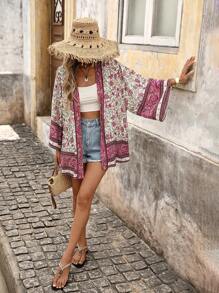 Brillora Open Front Graphic Print Kimono Summer