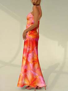 Aloruh Váy bó sát bodycon dây mảnh mùa hè in họa tiết hoa dâm bụt màu cam gợi cảm, phù hợp cho mùa hè, kỳ nghỉ, bãi biển, lễ hội âm nhạc - trái cam - Xem 5