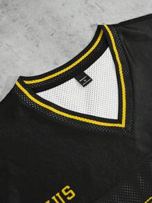 Aesthetic Post Camiseta informal de verano con estampado numérico para hombre, talla grande - Negro - Ver 3