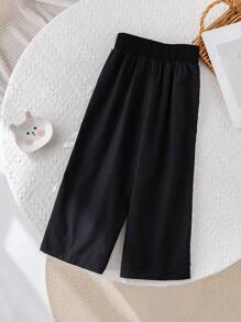 SHEIN 年轻女孩百搭休闲黑色蝴蝶结松紧腰宽松裤 - 黑色 - 查看 2
