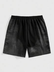 ROMWE MEN Street Life Men's Color Block Round Neck Short Sleeve T-Shirt & Drawstring Waist Shorts Set - Black - View 6