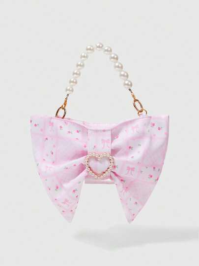 Kawaii Women's Faux Pearl Bow Tote Bag, Cute Style