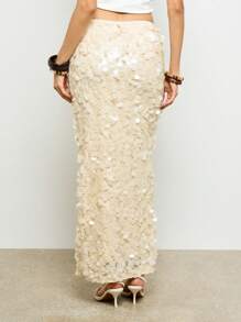 AiiRZ Shimmering Paillette Sequin Maxi Skirt Evening Party Wedding Guest Side Split Formal Special Occasion Fashion