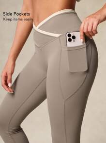 OutZeal Tummy Control Sweat Wicking Crossover High-Waist Flared Pants Outdoor Hiking Travel - Khaki - View 5