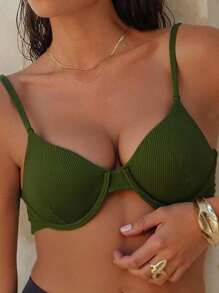 SHEIN Swim 性感海滩度假绿色钢圈比基尼上衣 - 軍綠色 - 查看 1