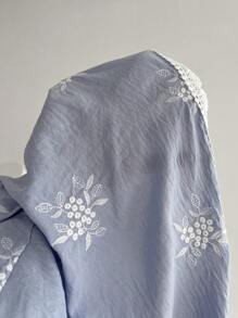 Elamini Camiseta de tirantes con espalda descubierta y nudo con bordado floral sencillo para vacaciones de verano - Azul - Ver 4